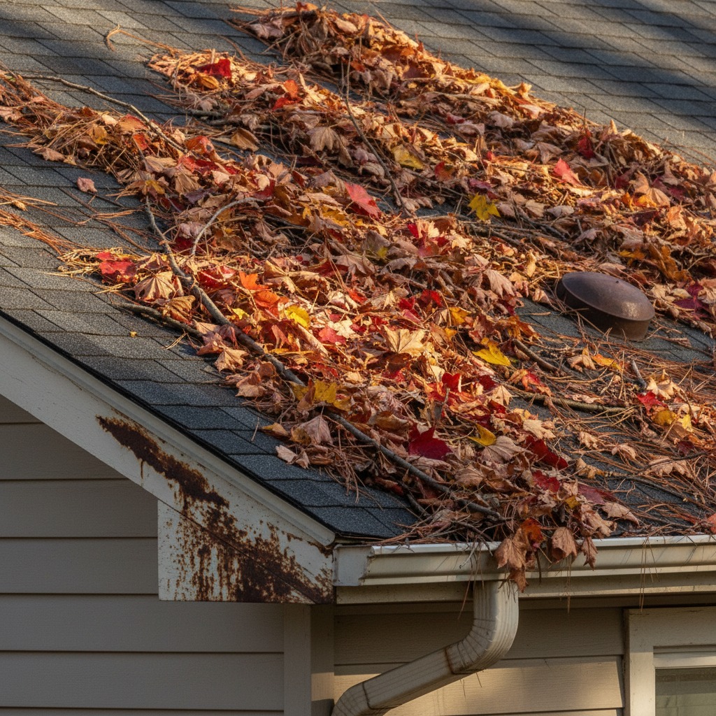 roof with leaf debris
