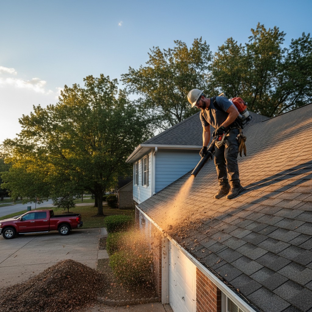 blowing off a roof with a blower